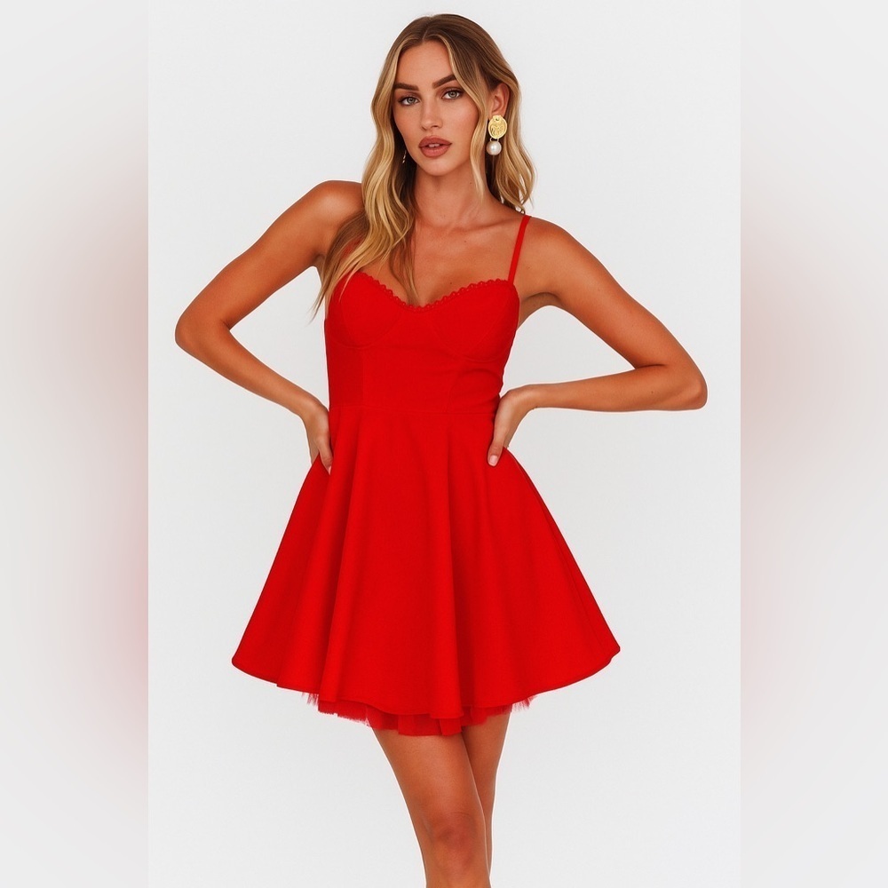 Angel Biba Red Fit & Flare Mini Dress NWT Tulle Coquette Valentine's Day Siren